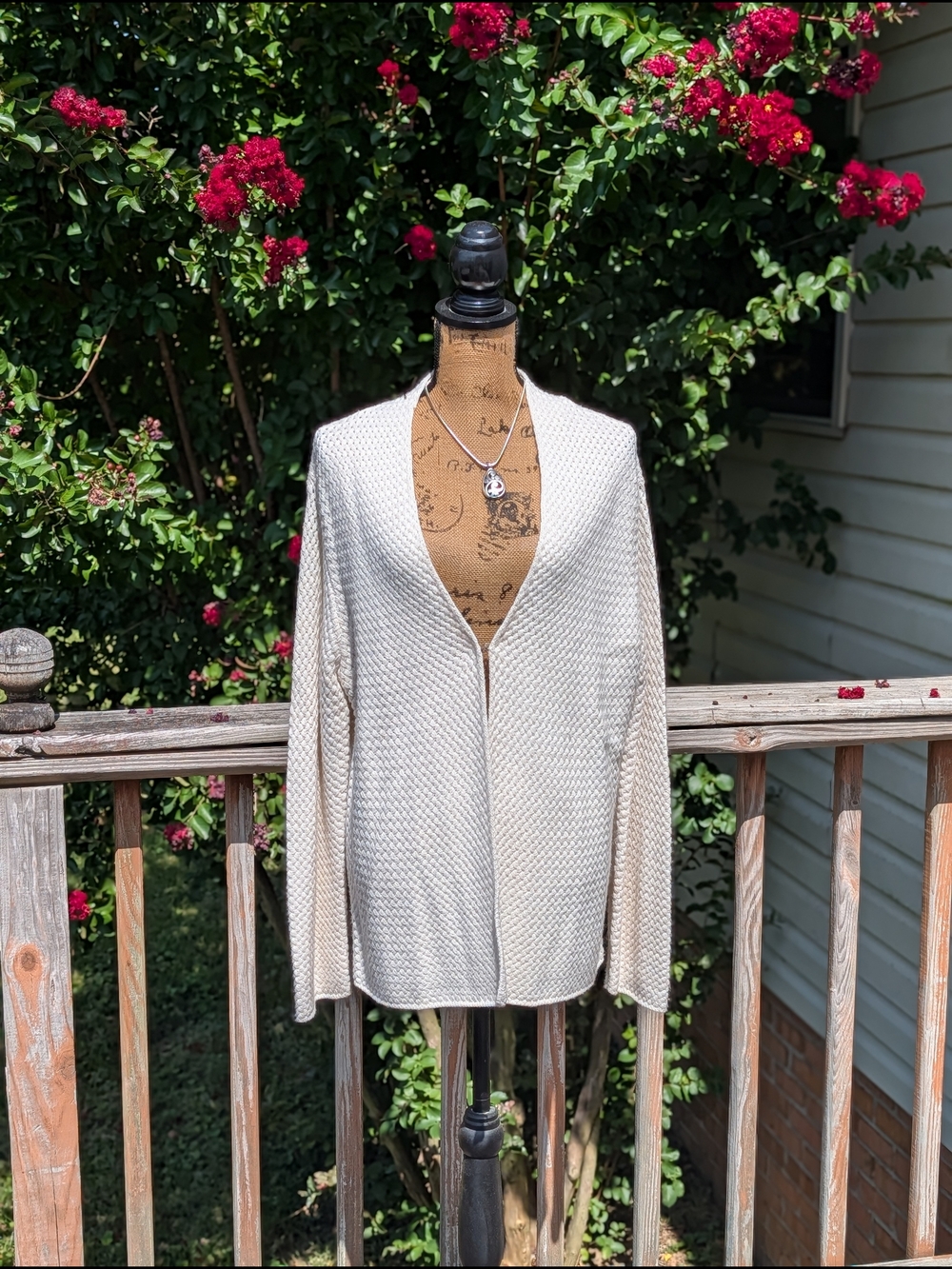 Light Beige Women's Open-Front Textured Cardigan